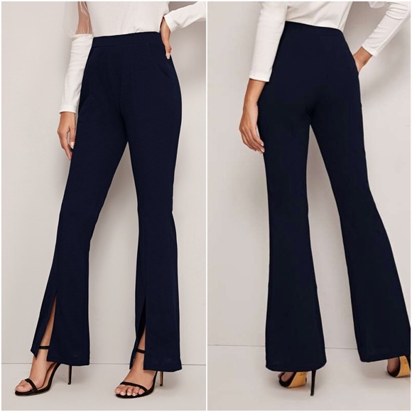 Black Slit hem flared bootcut dress pants - Picture 4 of 5